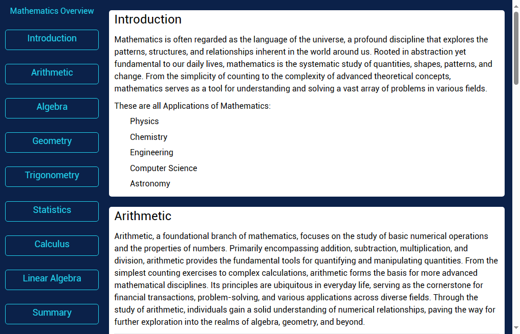Mathematics Overview project