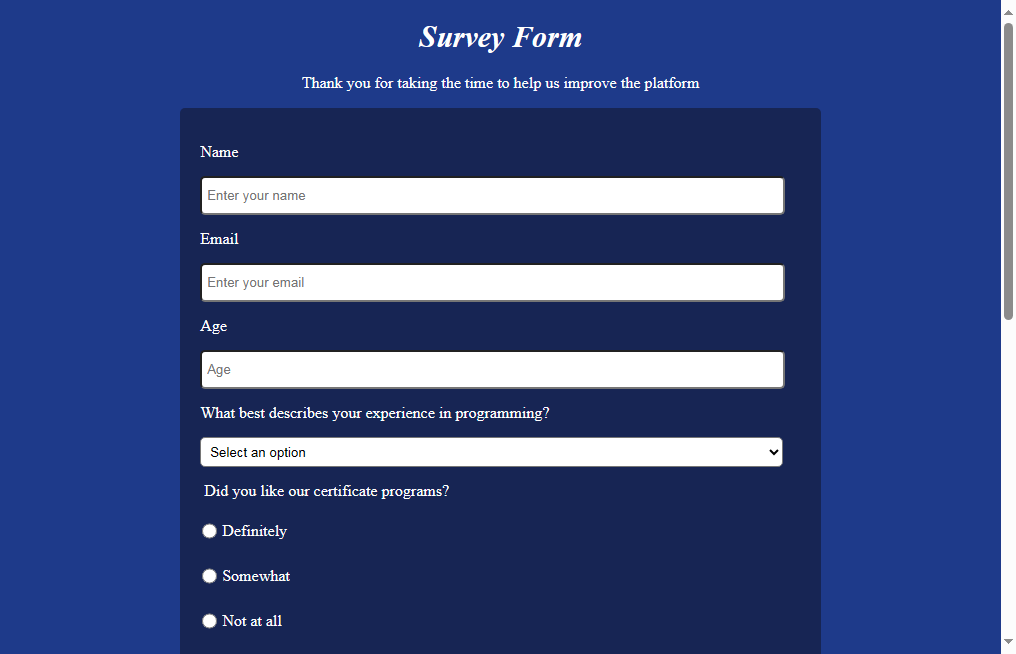 Survey Form project