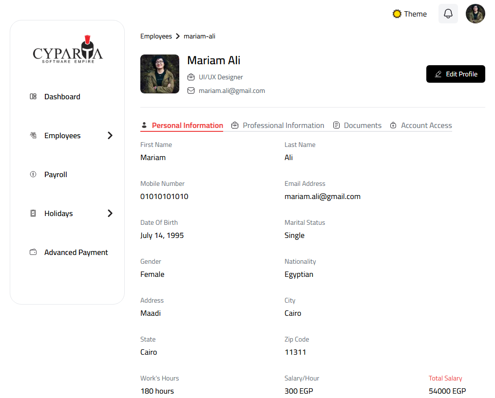Cyparta Dashboard project